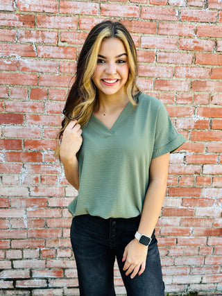 Chasing Dreams V-Neck Top • Light Olive-Zenana-Shop Anchored Bliss Women's Boutique Clothing Store