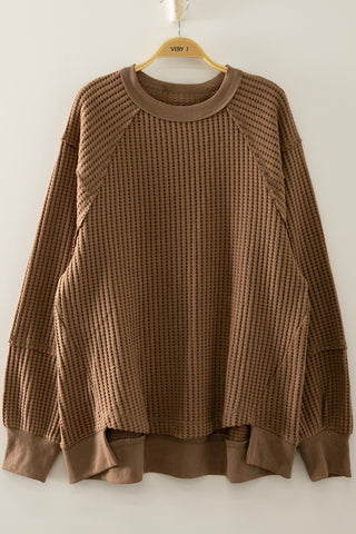 Catch You Later Waffle Knit Pullover • Mocha