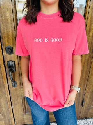 God is Good Embroidered Tee • Watermelon-Harps & Oli-Shop Anchored Bliss Women's Boutique Clothing Store