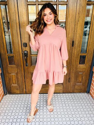 No Expectations Long Sleeve Tiered Dress • Blush-Stacey Kluttz-Shop Anchored Bliss Women's Boutique Clothing Store