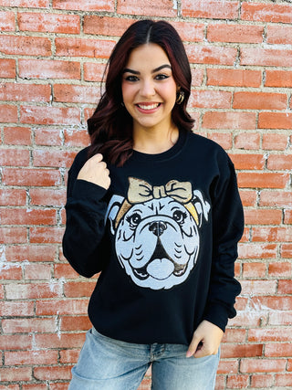 Bandana Bulldog Sequin Patch Sweatshirt • Black-Harps & Oli-Shop Anchored Bliss Women's Boutique Clothing Store