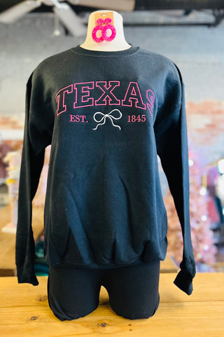 Texas Est Embroidered Sweatshirt-Harps & Oli-Shop Anchored Bliss Women's Boutique Clothing Store