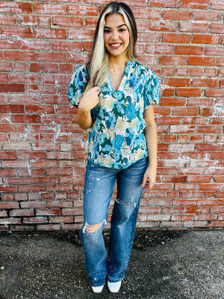 Easily Loved Floral Top • Blue Mix-Gigio-Shop Anchored Bliss Women's Boutique Clothing Store