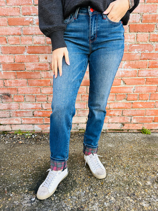 Judy Blue Rad in Plaid Denim Jeans-Judy Blue-Shop Anchored Bliss Women's Boutique Clothing Store