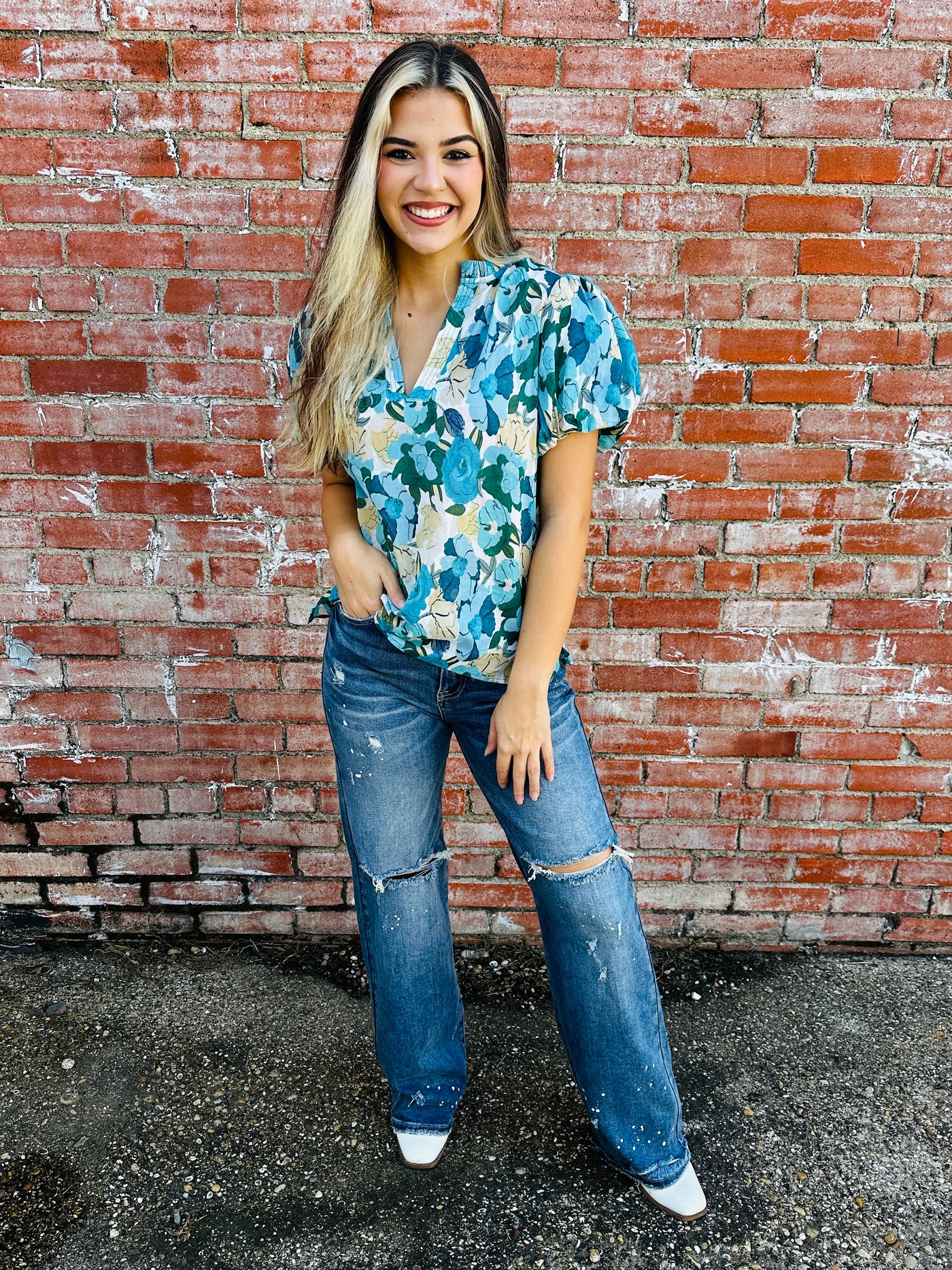 Easily Loved Floral Top • Blue Mix-Gigio-Shop Anchored Bliss Women's Boutique Clothing Store