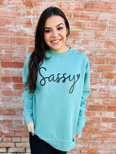Sassy Graphic Sweatshirt • Teal-Harps & Oli-Shop Anchored Bliss Women's Boutique Clothing Store