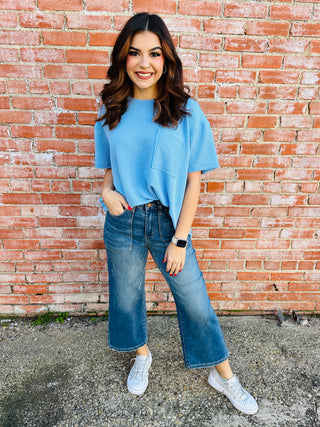 Just Between Us Corded Pocket Top • Sky Blue-Zenana-Shop Anchored Bliss Women's Boutique Clothing Store