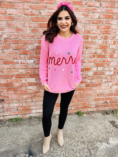 Merry Tinsel Sweater • Pink-Simply Southern-Shop Anchored Bliss Women's Boutique Clothing Store