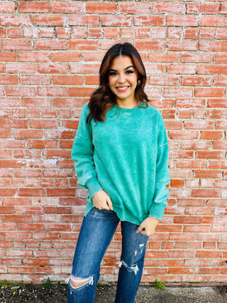 Coziest By Your Side Acid Washed Pullover • Kelly Green-Zenana-Shop Anchored Bliss Women's Boutique Clothing Store