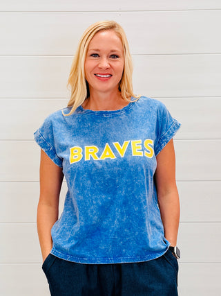 Braves Mineral Washed Graphic Tee-Harps & Oli-Shop Anchored Bliss Women's Boutique Clothing Store