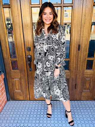 Giving My Best Patterned Midi Dress • Black-Umgee-Shop Anchored Bliss Women's Boutique Clothing Store