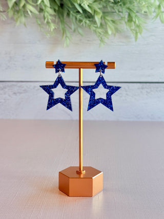 Brightly Shining Glitter Star Earrings • Blue-Brittany Carl-Shop Anchored Bliss Women's Boutique Clothing Store