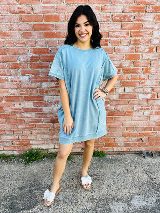 Afternoon Bliss Acid Washed Midi Dress • Blue Grey-Zenana-Shop Anchored Bliss Women's Boutique Clothing Store