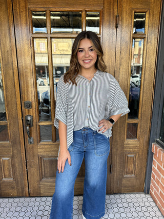 Walk With Me Striped Button Up Shirt • Black-Zenana-Shop Anchored Bliss Women's Boutique Clothing Store