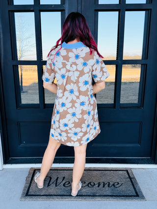 My Own Journey Floral Collared Mini Dress • Blue-EESome-Shop Anchored Bliss Women's Boutique Clothing Store