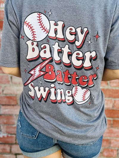 Hey Batter Batter Swing Graphic Tee-Harps & Oli-Shop Anchored Bliss Women's Boutique Clothing Store