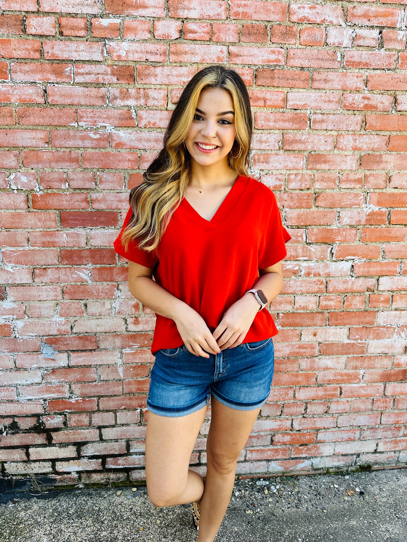 Chasing Dreams V-Neck Top • Red-Zenana-Shop Anchored Bliss Women's Boutique Clothing Store