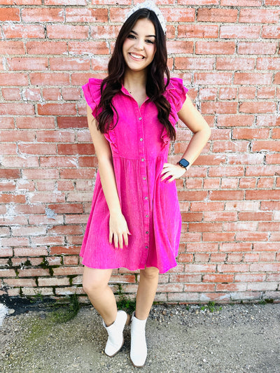Different Views Button Down Dress • Hot Pink-Tracy Zelenuk-Shop Anchored Bliss Women's Boutique Clothing Store