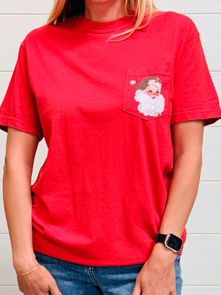 Vintage Leopard Santa Pocket Graphic Tee-Harps & Oli-Shop Anchored Bliss Women's Boutique Clothing Store