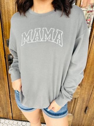 Mama Curved Block Embroidered Graphic Sweatshirt Pepper-Harps & Oli-Shop Anchored Bliss Women's Boutique Clothing Store