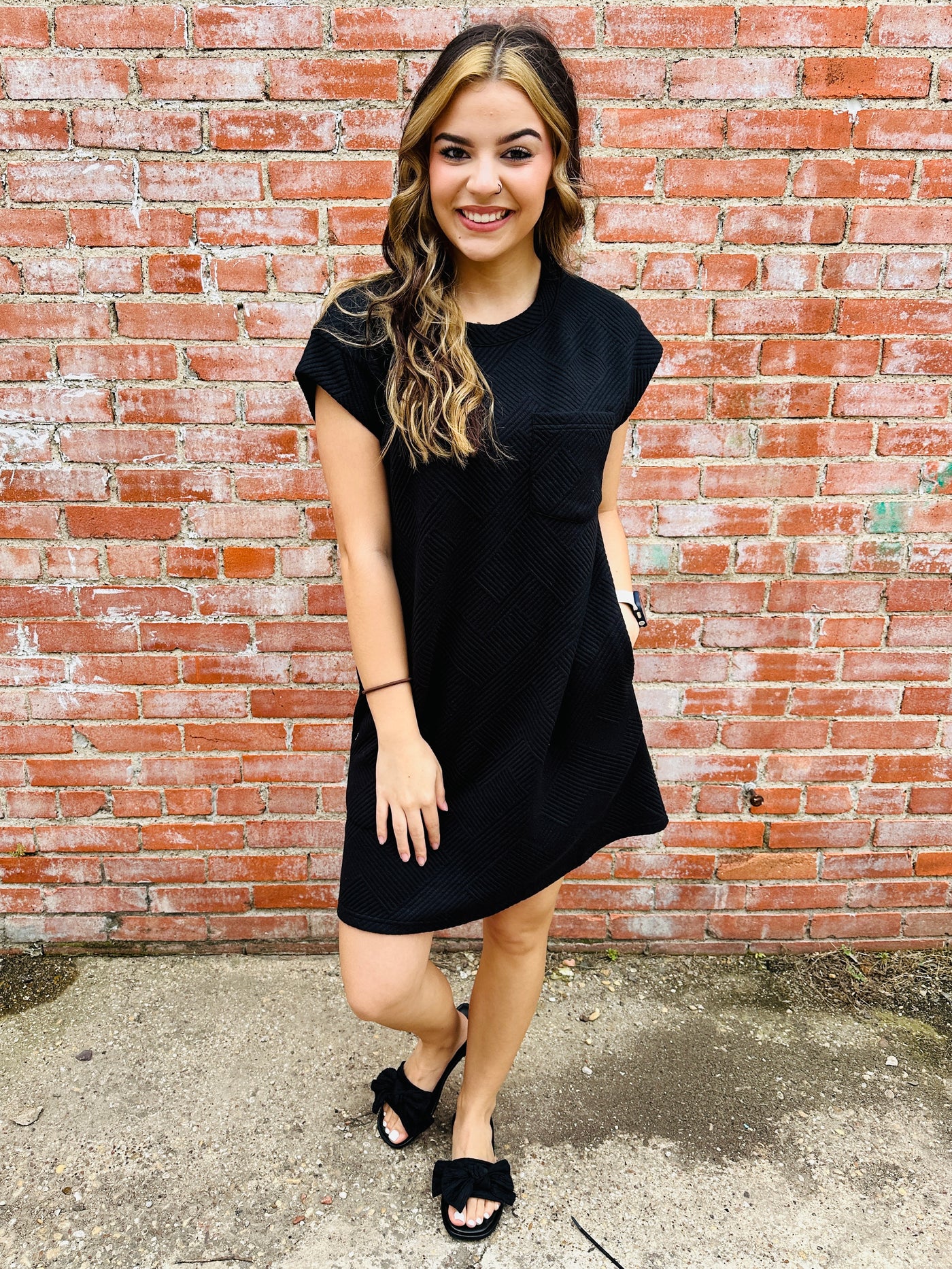 Now or Never Textured Dress • Black-Entro-Shop Anchored Bliss Women's Boutique Clothing Store