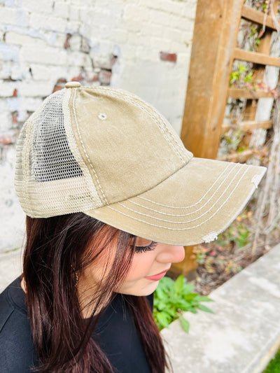 Tan Pony Tail Hat-DMC-Shop Anchored Bliss Women's Boutique Clothing Store