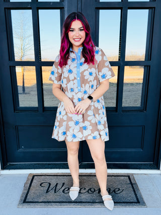 My Own Journey Floral Collared Mini Dress • Blue-EESome-Shop Anchored Bliss Women's Boutique Clothing Store