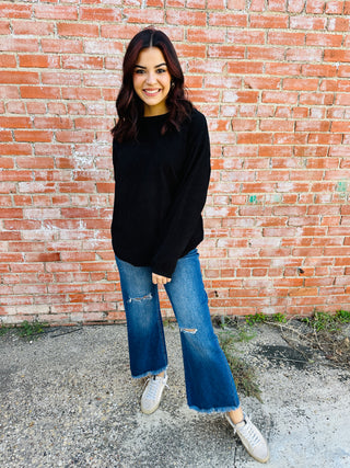 Simply Perfect Corded Crew Neck Sweatshirt • Black-Thomas and Co-Shop Anchored Bliss Women's Boutique Clothing Store