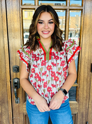 For The Time Being Floral Top • Rust-Stacey Kluttz-Shop Anchored Bliss Women's Boutique Clothing Store