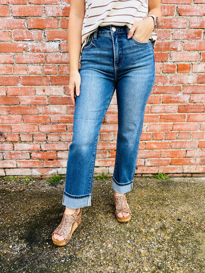 Risen All I Ever Wanted Cuffed Straight Jeans-Risen-Shop Anchored Bliss Women's Boutique Clothing Store