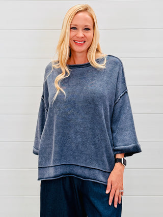 Go Easy On Me Wide Sleeve Sweater Top • Navy-Blu Pepper-Shop Anchored Bliss Women's Boutique Clothing Store