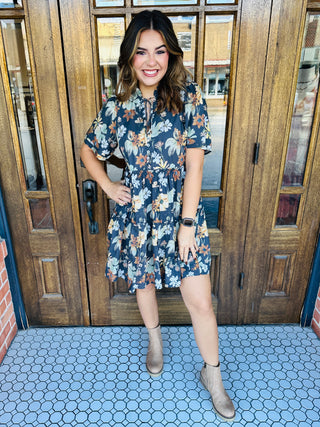 Can't Stand in My Way Floral Mini Dress • Charcoal-Entro-Shop Anchored Bliss Women's Boutique Clothing Store