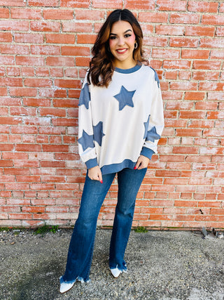 All the Good Times Star Top • Blue-She+Sky-Shop Anchored Bliss Women's Boutique Clothing Store