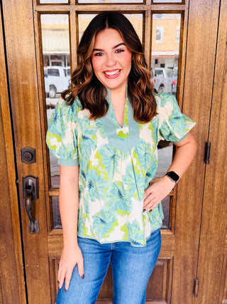 All Eyes On Me Floral Top • Green-Umgee-Shop Anchored Bliss Women's Boutique Clothing Store