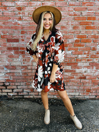 Go Easy On Me Floral Dress • Rust-Umgee-Shop Anchored Bliss Women's Boutique Clothing Store