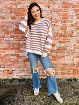 You're My Reason Why Striped Sweater • Mocha-Bibi-Shop Anchored Bliss Women's Boutique Clothing Store