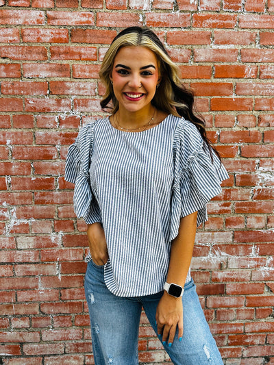 Stuck On You Striped Ruffle Sleeve Top • Black-Umgee-Shop Anchored Bliss Women's Boutique Clothing Store