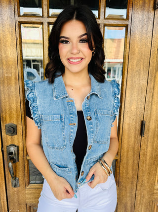 Best I’ve Had Ruffle Denim Vest-Gilli-Shop Anchored Bliss Women's Boutique Clothing Store
