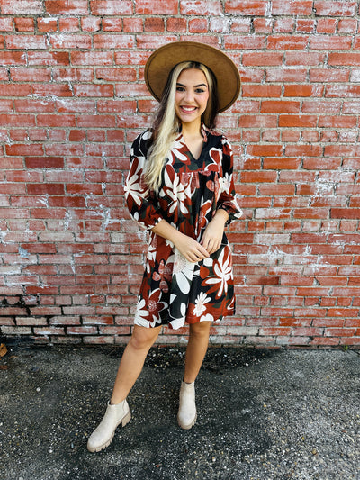 Go Easy On Me Floral Dress • Rust-Umgee-Shop Anchored Bliss Women's Boutique Clothing Store