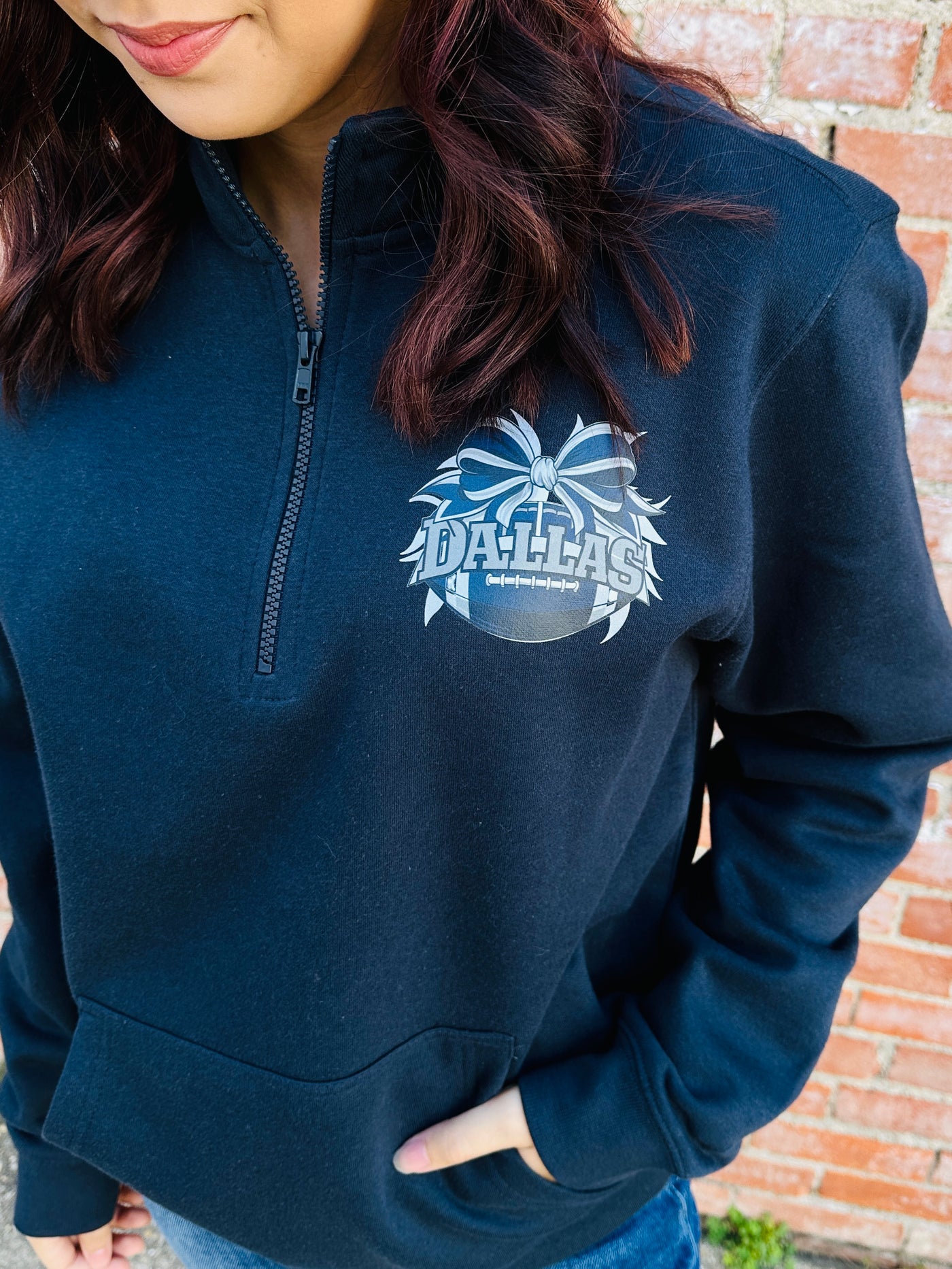 Dallas Fleece Quarter Zip Pullover Sweatshirt • Navy-Harps & Oli-Shop Anchored Bliss Women's Boutique Clothing Store