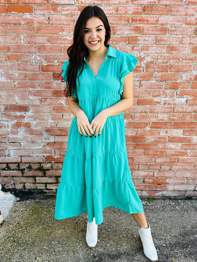 Doing My Best Tiered Midi Dress • Jade-Tracy Zelenuk-Shop Anchored Bliss Women's Boutique Clothing Store