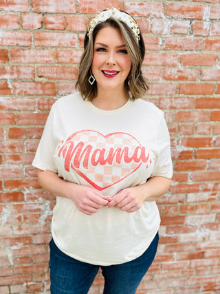 Mama Checkered Heart Graphic Tee-Harps & Oli-Shop Anchored Bliss Women's Boutique Clothing Store