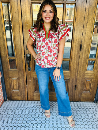For The Time Being Floral Top • Rust-Stacey Kluttz-Shop Anchored Bliss Women's Boutique Clothing Store