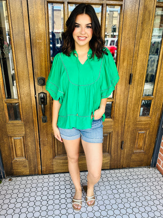 Emerald Skies Boho Puff Sleeve Top • Green-Umgee-Shop Anchored Bliss Women's Boutique Clothing Store