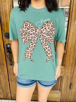 Foxes Leopard Bow Graphic Tee-Harps & Oli-Shop Anchored Bliss Women's Boutique Clothing Store