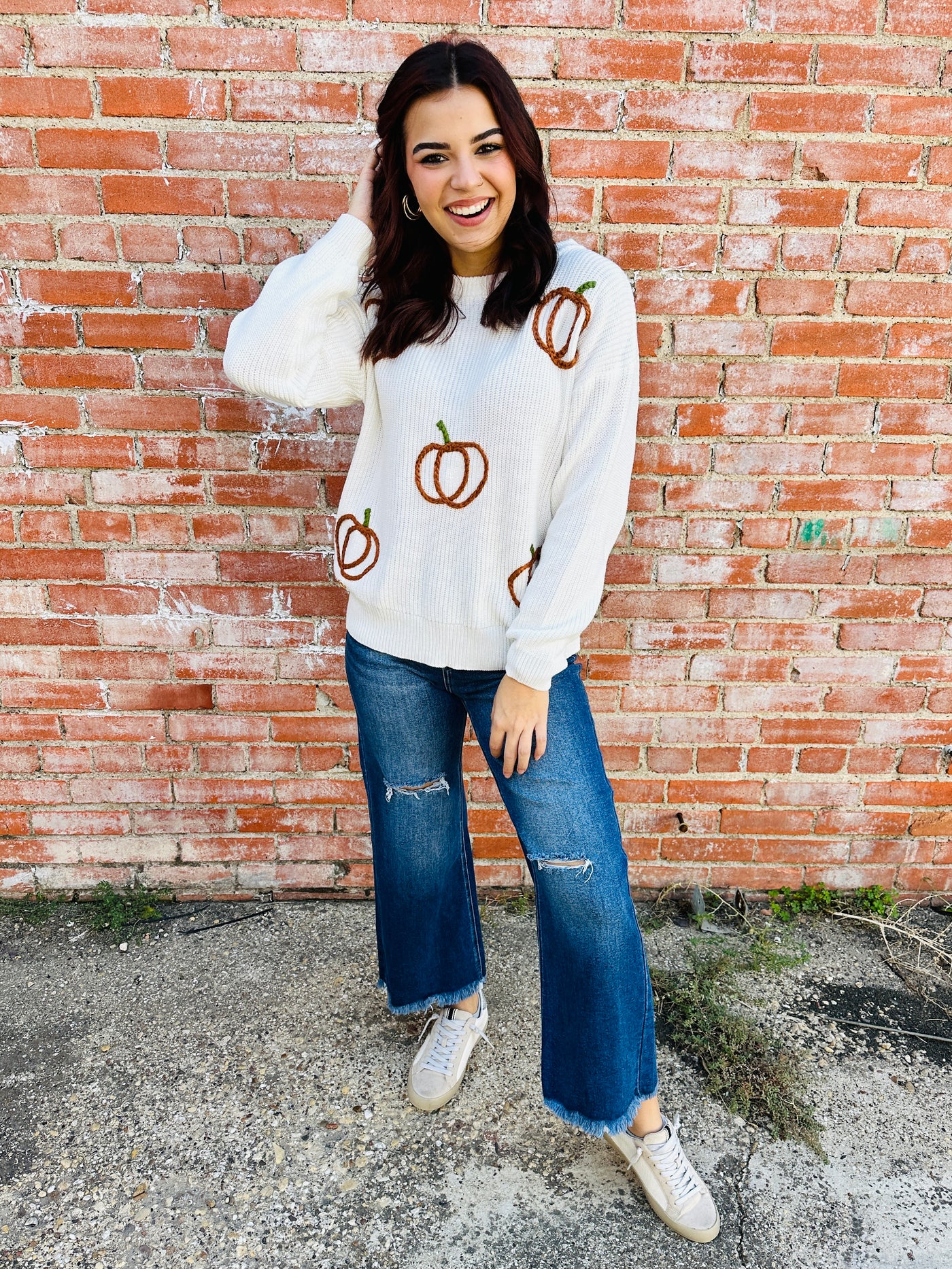 Happy Days Pumpkin Knit Sweater • Cream-Simply Southern-Shop Anchored Bliss Women's Boutique Clothing Store