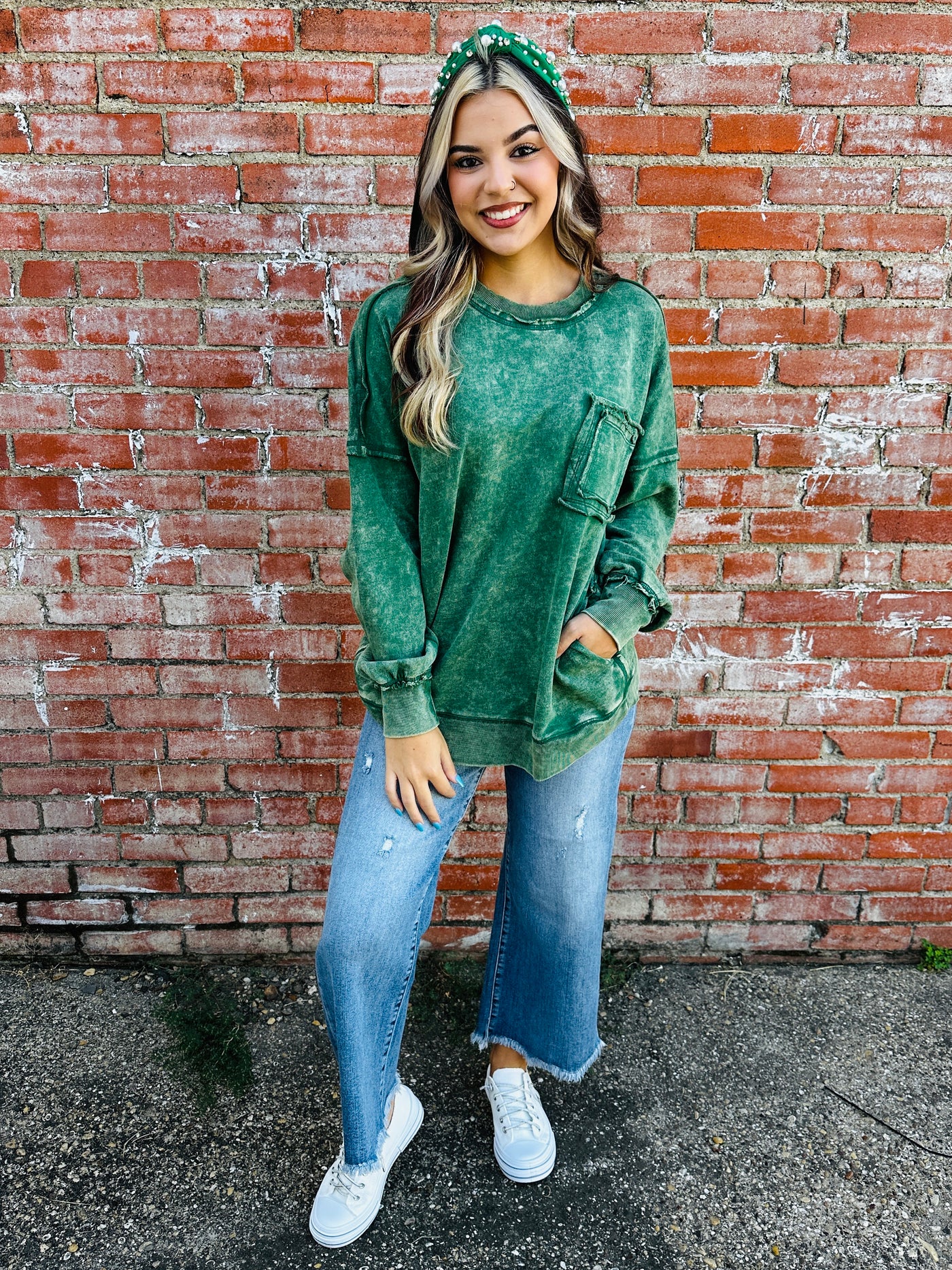 Always On Your Side Acid Washed Pullover • Green-Zenana-Shop Anchored Bliss Women's Boutique Clothing Store