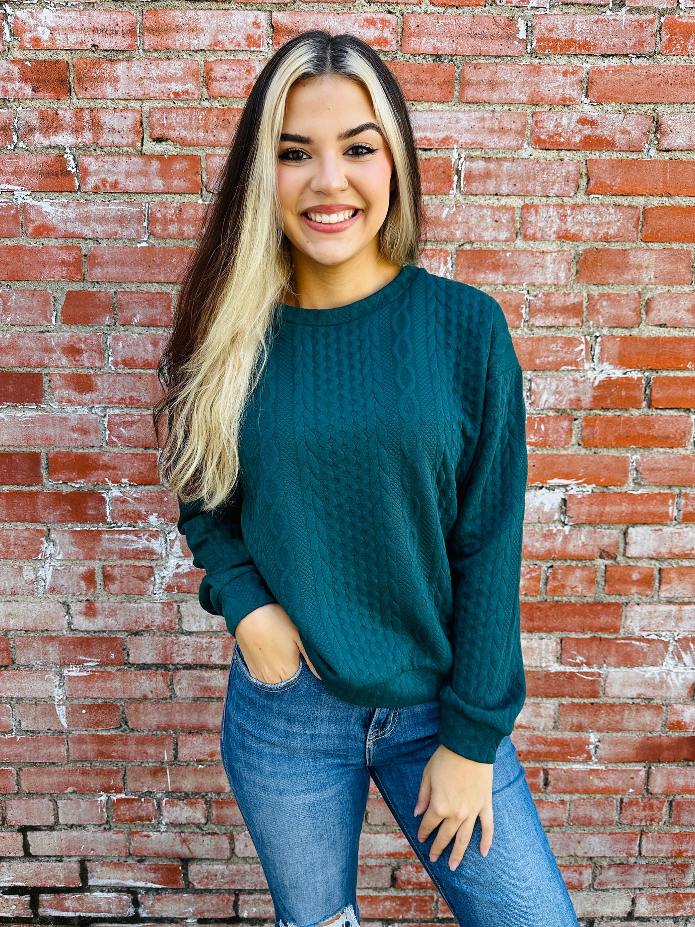 What You Do to Me Jacquard Pullover Top • Hunter Green-Umgee-Shop Anchored Bliss Women's Boutique Clothing Store