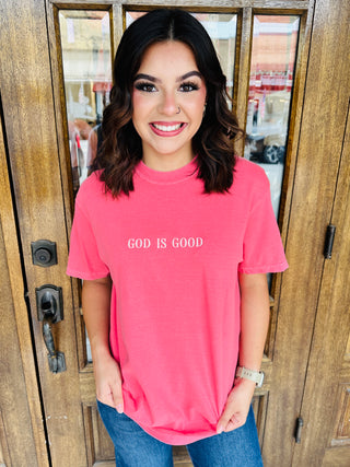 God is Good Embroidered Tee • Watermelon-Harps & Oli-Shop Anchored Bliss Women's Boutique Clothing Store
