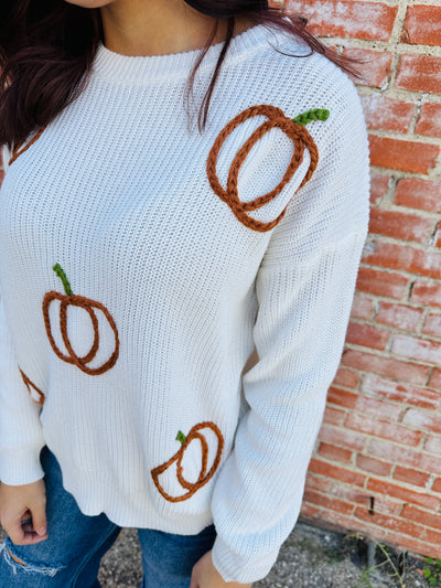 Happy Days Pumpkin Knit Sweater • Cream-Simply Southern-Shop Anchored Bliss Women's Boutique Clothing Store